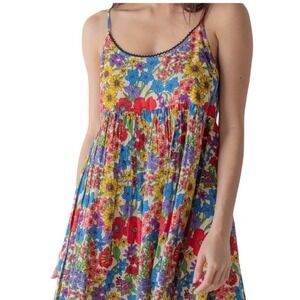 Natural Life Floral Scoop Neck Boho Mini Dress Small